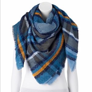 Blue plaid scarf. New in package with tags